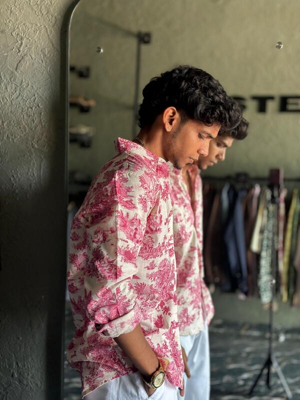 Cream & pink vintage printed shirt