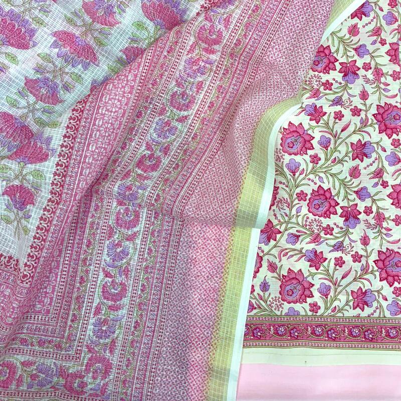 Pastel Cotton Block Printed Kota Dupatta Suit Set #2
