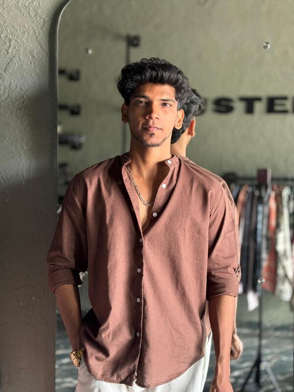 Brown linen mandarin