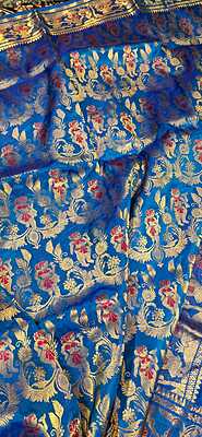 All over work Royal blue Swarnachari with golden colour zari All over work Royal blue Swarnachari with golden colour zari