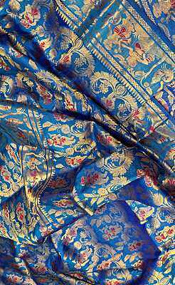 All over work Royal blue Swarnachari with golden colour zari All over work Royal blue Swarnachari with golden colour zari