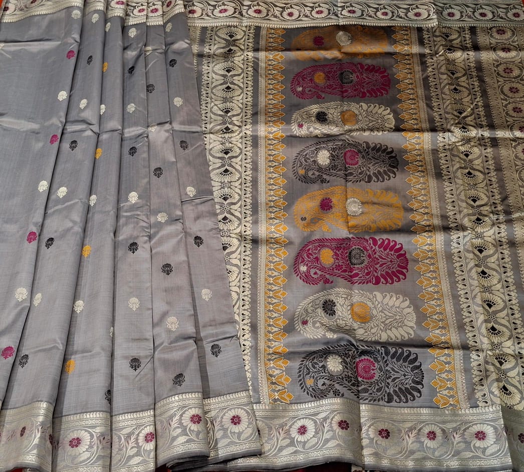 Revival Baluchari Color Grey Saree Revival Baluchari Color Grey Saree