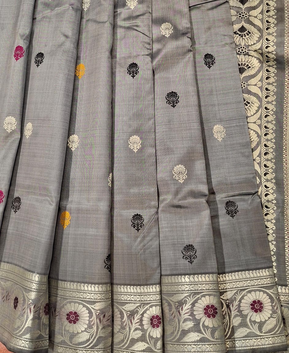 Revival Baluchari Color Grey Saree Revival Baluchari Color Grey Saree