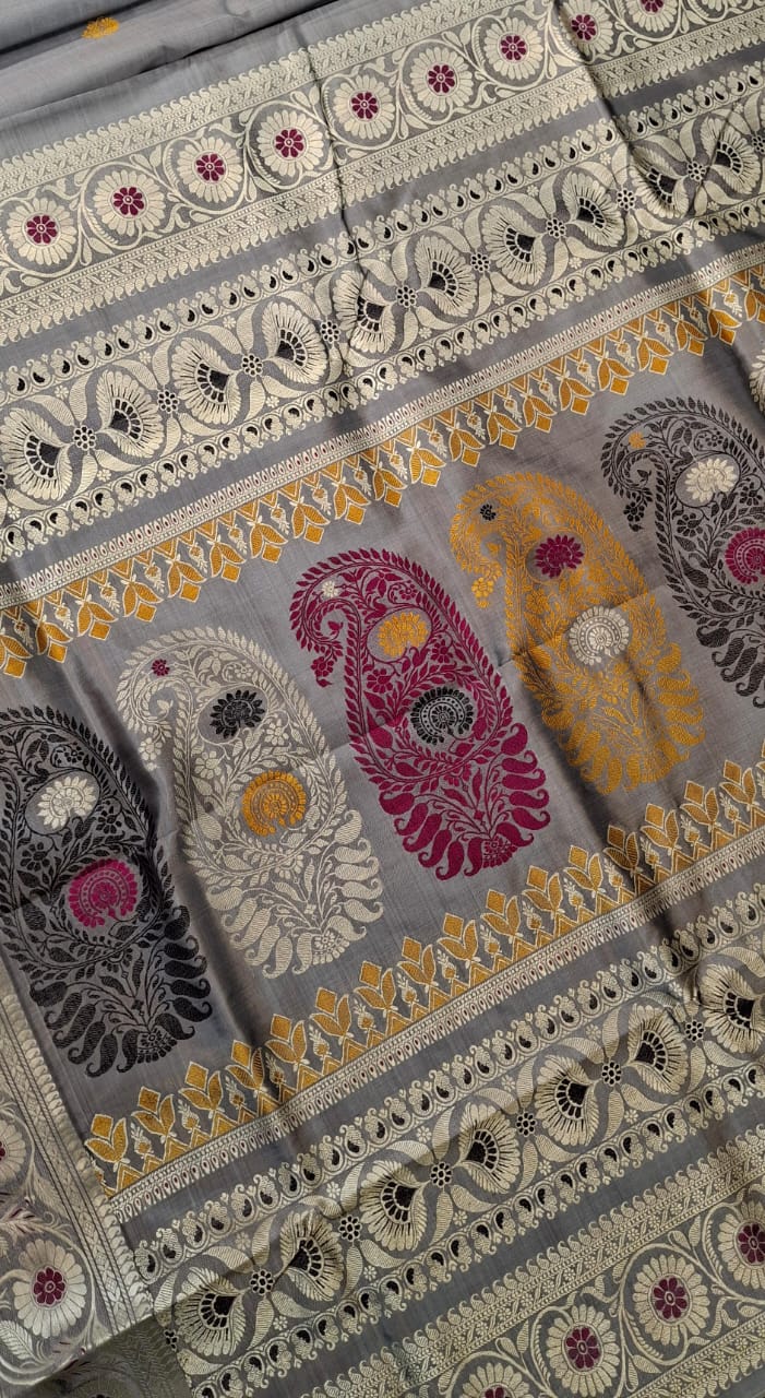 Revival Baluchari Color Grey Saree Revival Baluchari Color Grey Saree