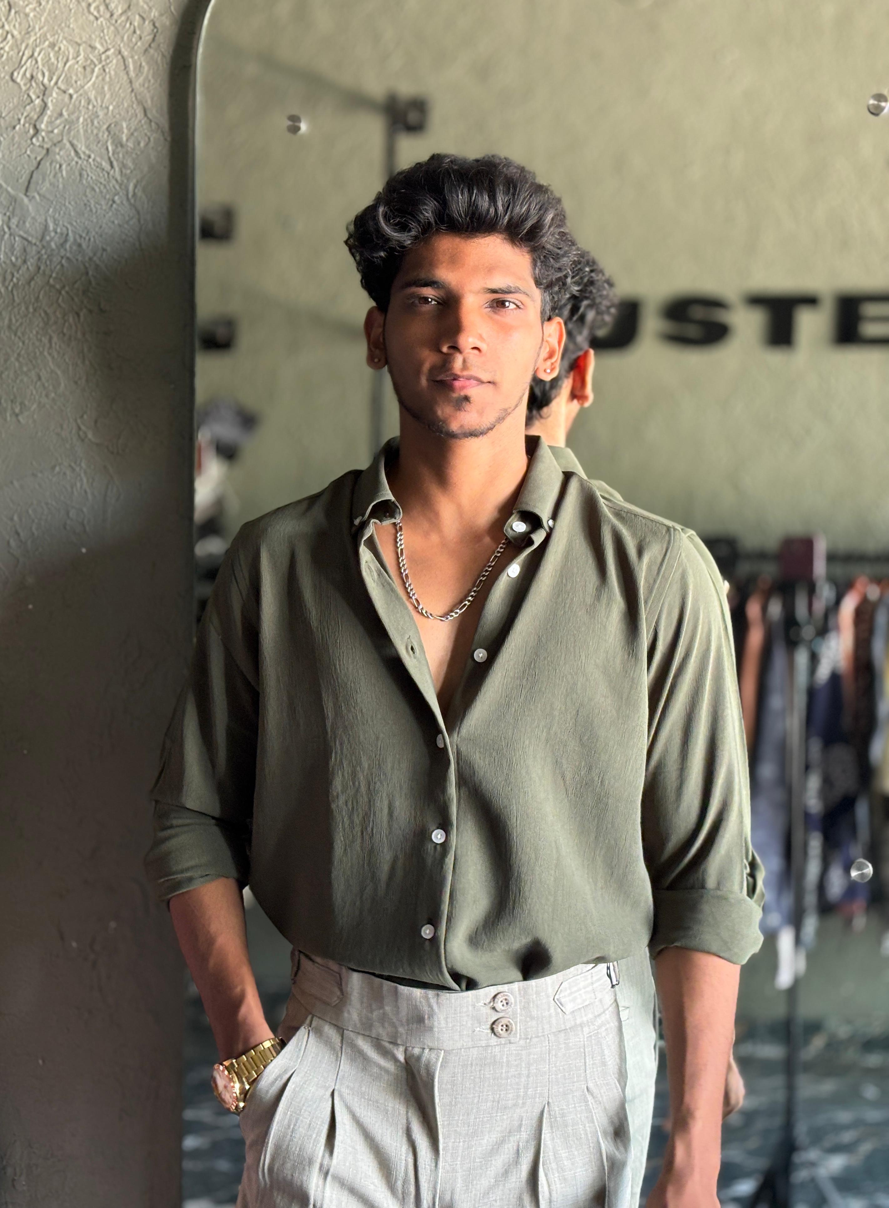 Olive green crushed shirt