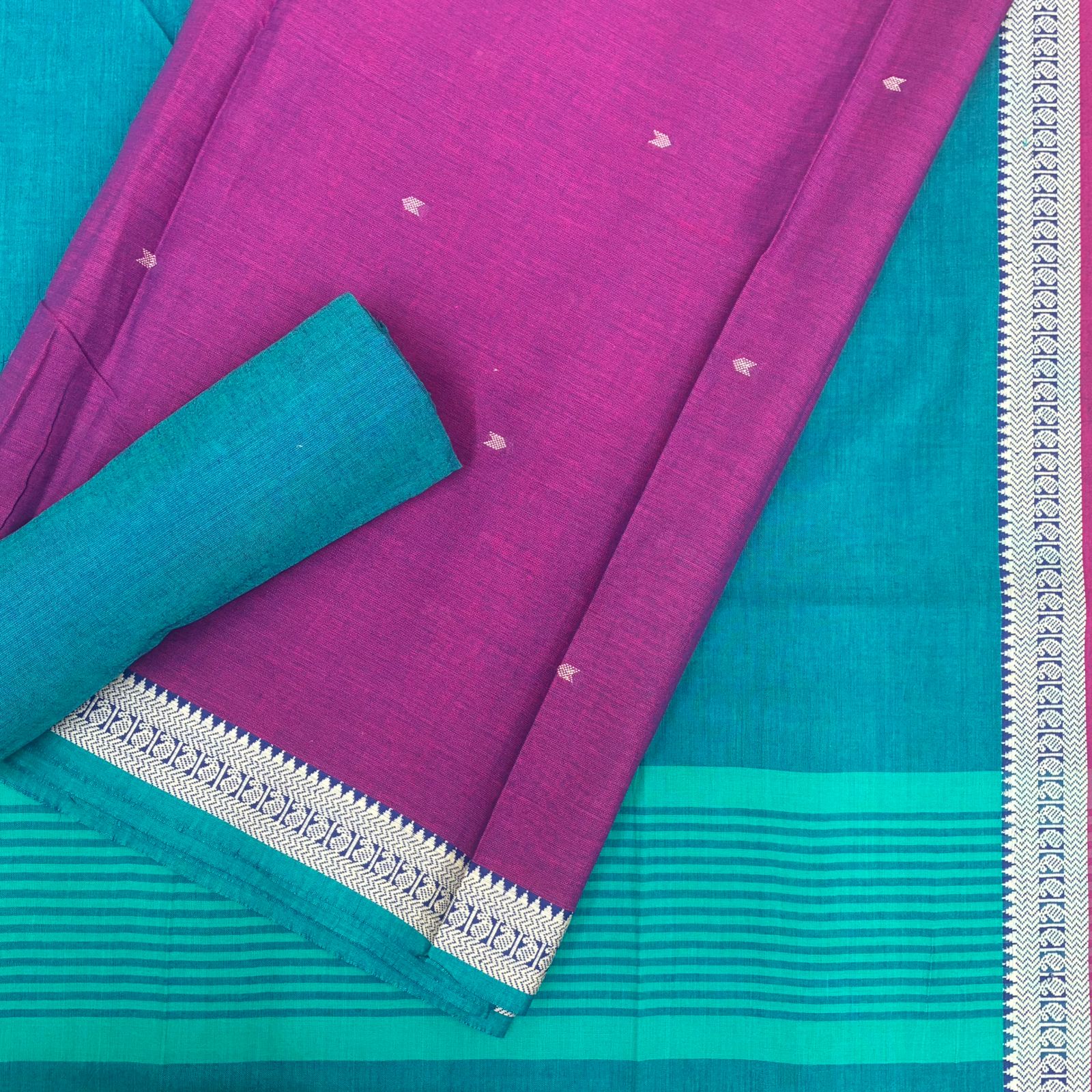 Cotton Handloom Gadwal Border Suit Set #1