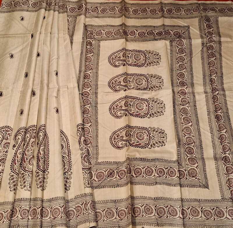 Beige & Maroon Pure Tassar Silk Saree Beige & Maroon Pure Tassar Silk Saree
