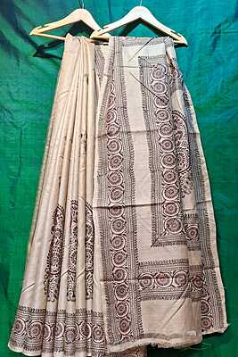 Beige & Maroon Pure Tassar Silk Saree Beige & Maroon Pure Tassar Silk Saree