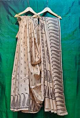 Beige & Black Pure Tassar Silk Beige & Black Pure Tassar Silk