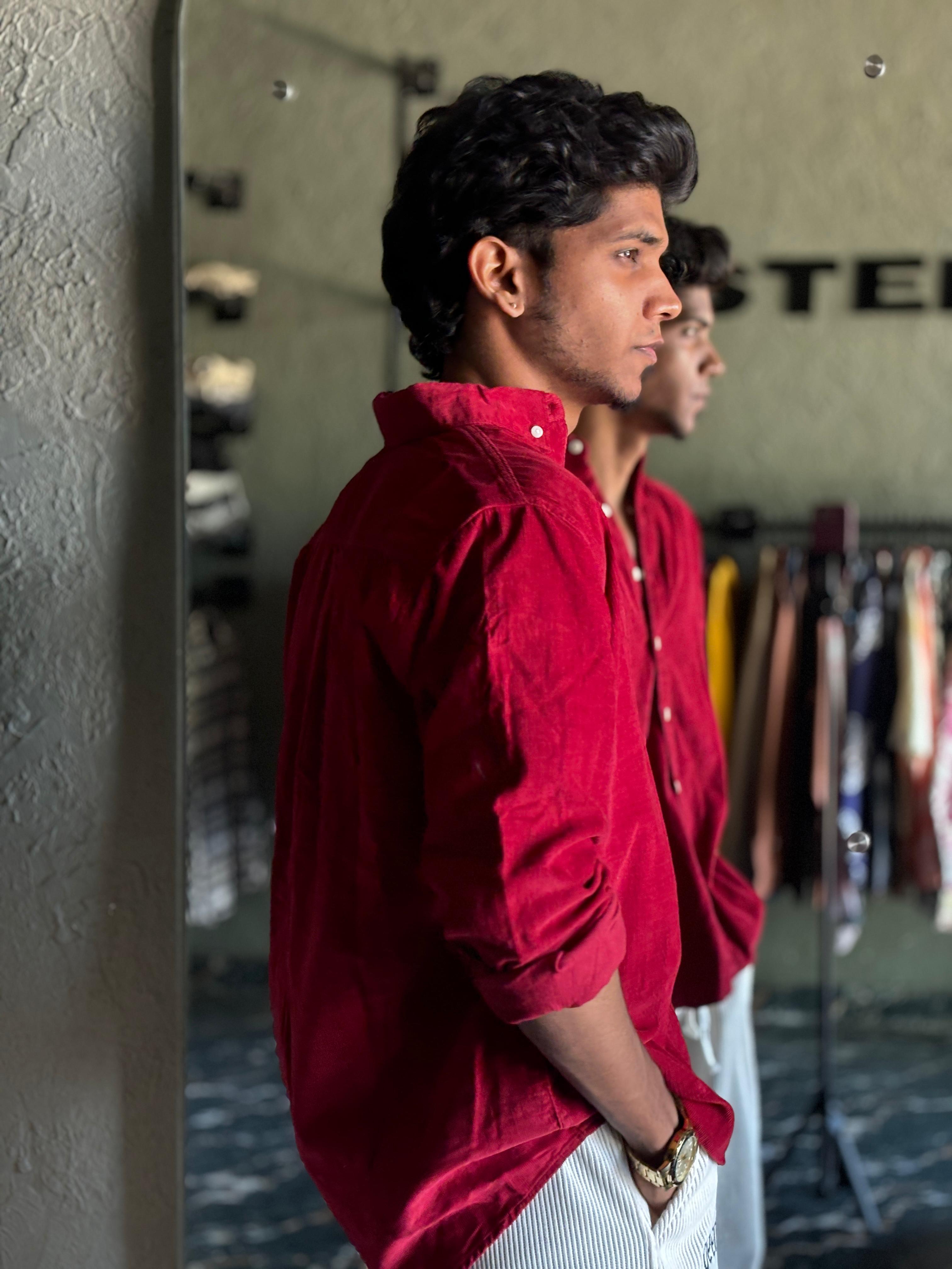 Cherry red corduroy shirt