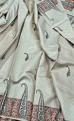 Beige Hand block Tassar Silk Saree Beige Hand block Tassar Silk Saree