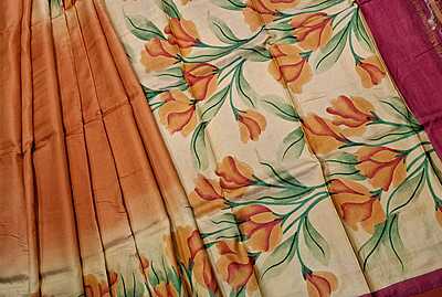 Flora Hand Paint Pure Tassar Saree