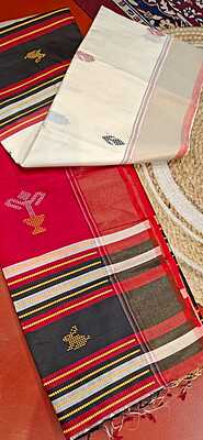 Kalashetra/Kalakshetra Sarees- Color Off White and Red Kalashetra/Kalakshetra Sarees- Color Off White and Red