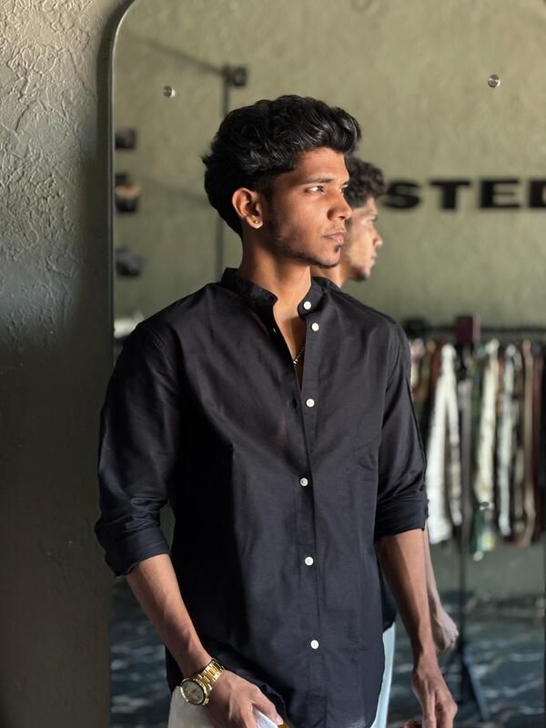 Shadow black mandarin shirt
