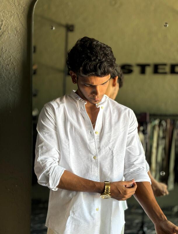 Pearl white mandarin shirt