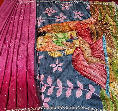 Pure Katan Silk Hand Painted Katdana Work Pure Katan Silk Hand Painted Katdana Work