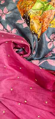 Pure Katan Silk Hand Painted Katdana Work Pure Katan Silk Hand Painted Katdana Work