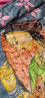 Pure Katan Silk Hand Painted Katdana Work Pure Katan Silk Hand Painted Katdana Work