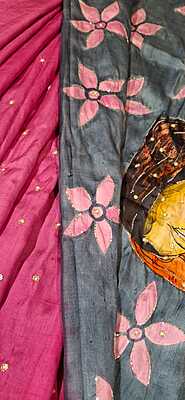 Pure Katan Silk Hand Painted Katdana Work Pure Katan Silk Hand Painted Katdana Work