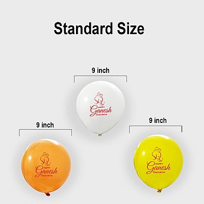 Happy Ganesh Chaturthi Balloons, Ganesh Chaturthi decorations at mandap/ home Pack of 30 multicolor Metallic yellow, metallic orange metallic white balloons-181133