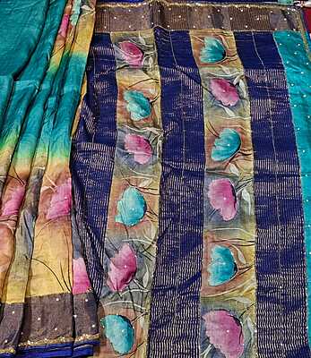 Hand Painted katdana work Pure tassar silk