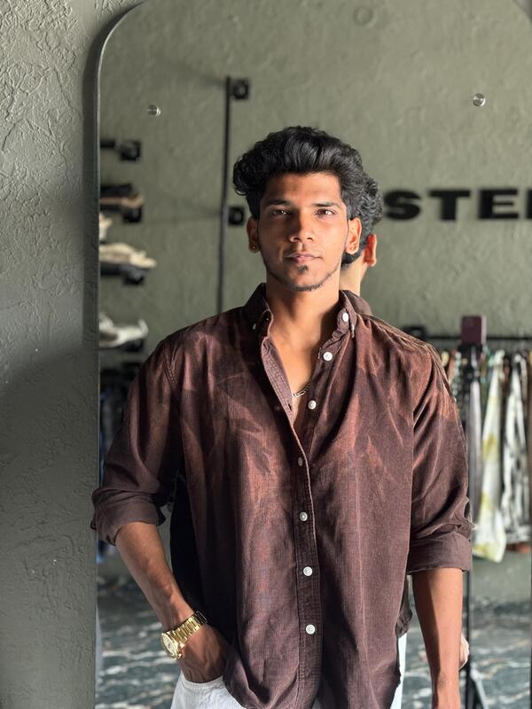 Brown Acid-washed corduroy shirt