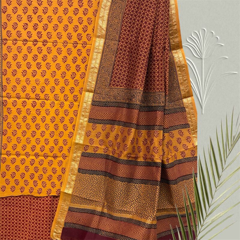 Bagh Print Cotton Suit  with Maheshwari Dupatta Set #13