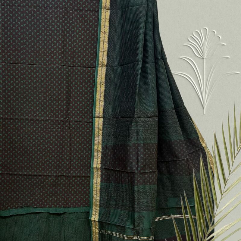 Bagh Print Cotton Suit  with Maheshwari Dupatta Set #19