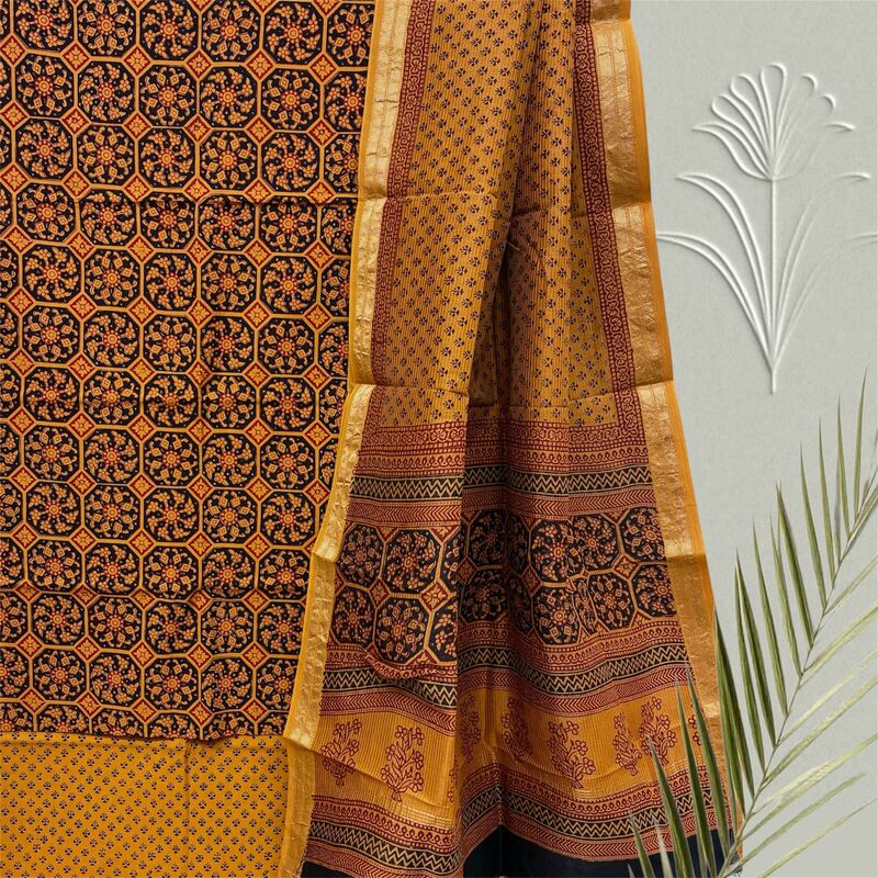 Bagh Print Cotton Suit  with Maheshwari Dupatta Set #23