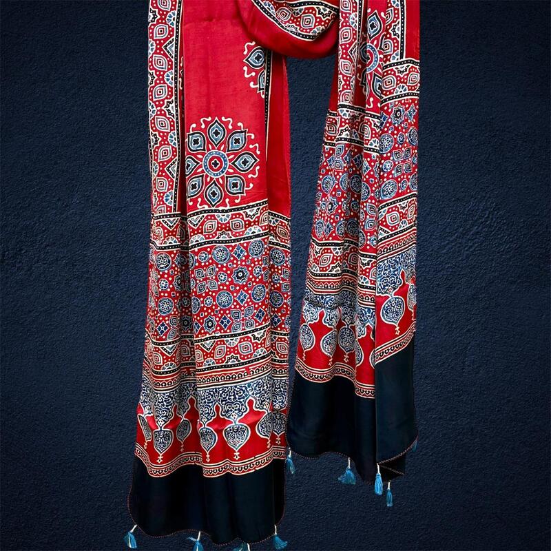 Modal Silk Ajrakh Print Stole #6