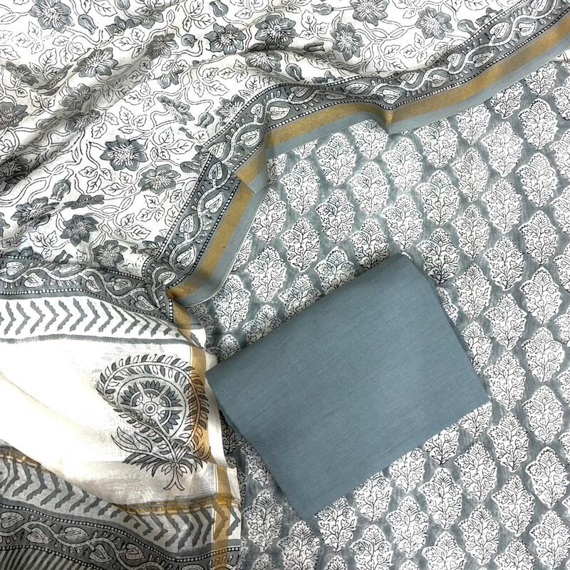 Chanderi Silk Bagru Print Suit Set #8