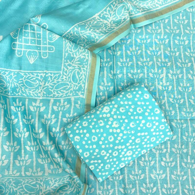 Chanderi Silk Bagru Print Suit Set #7