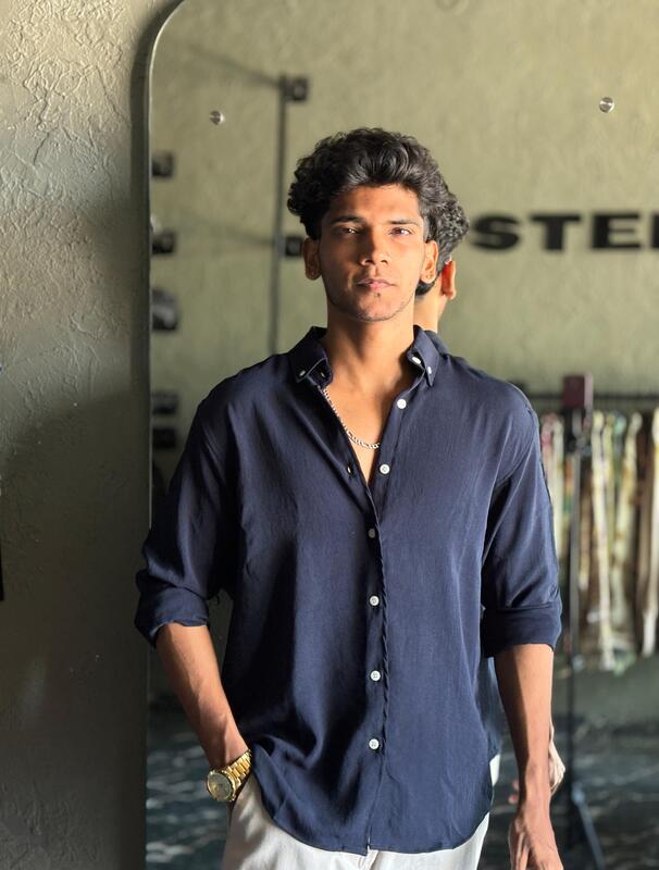 Navy blue crushed shirt