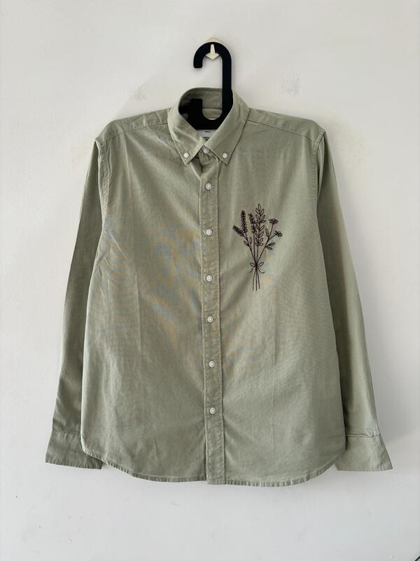 Sage green linen embroidered shirt