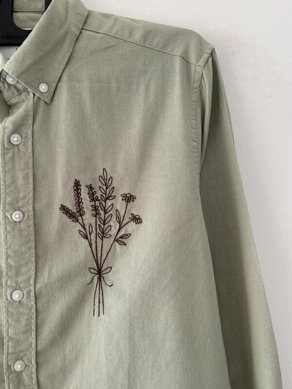 Sage green linen embroidered shirt