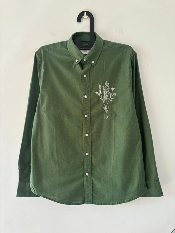 Forest green linen embroidered shirt