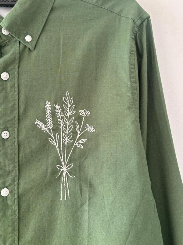 Forest green linen embroidered shirt