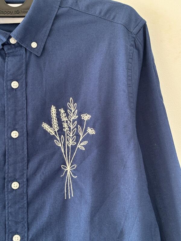 Midnight blue linen embroidered shirt