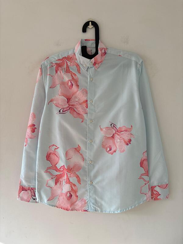 Aqua orchid bloom printed shirt