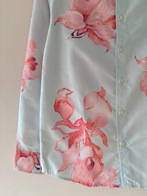 Aqua orchid bloom printed shirt