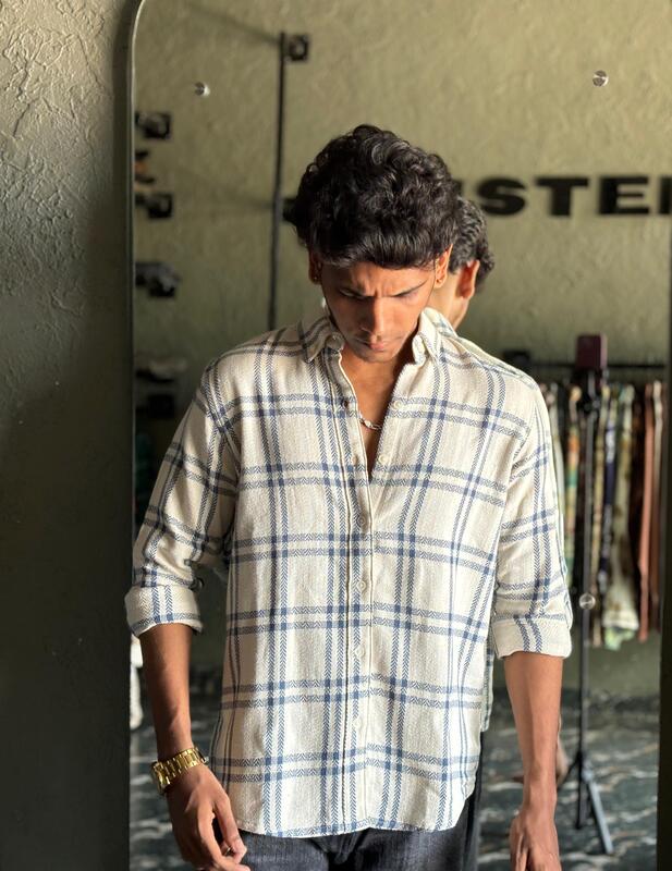 Steel blue grid flannels