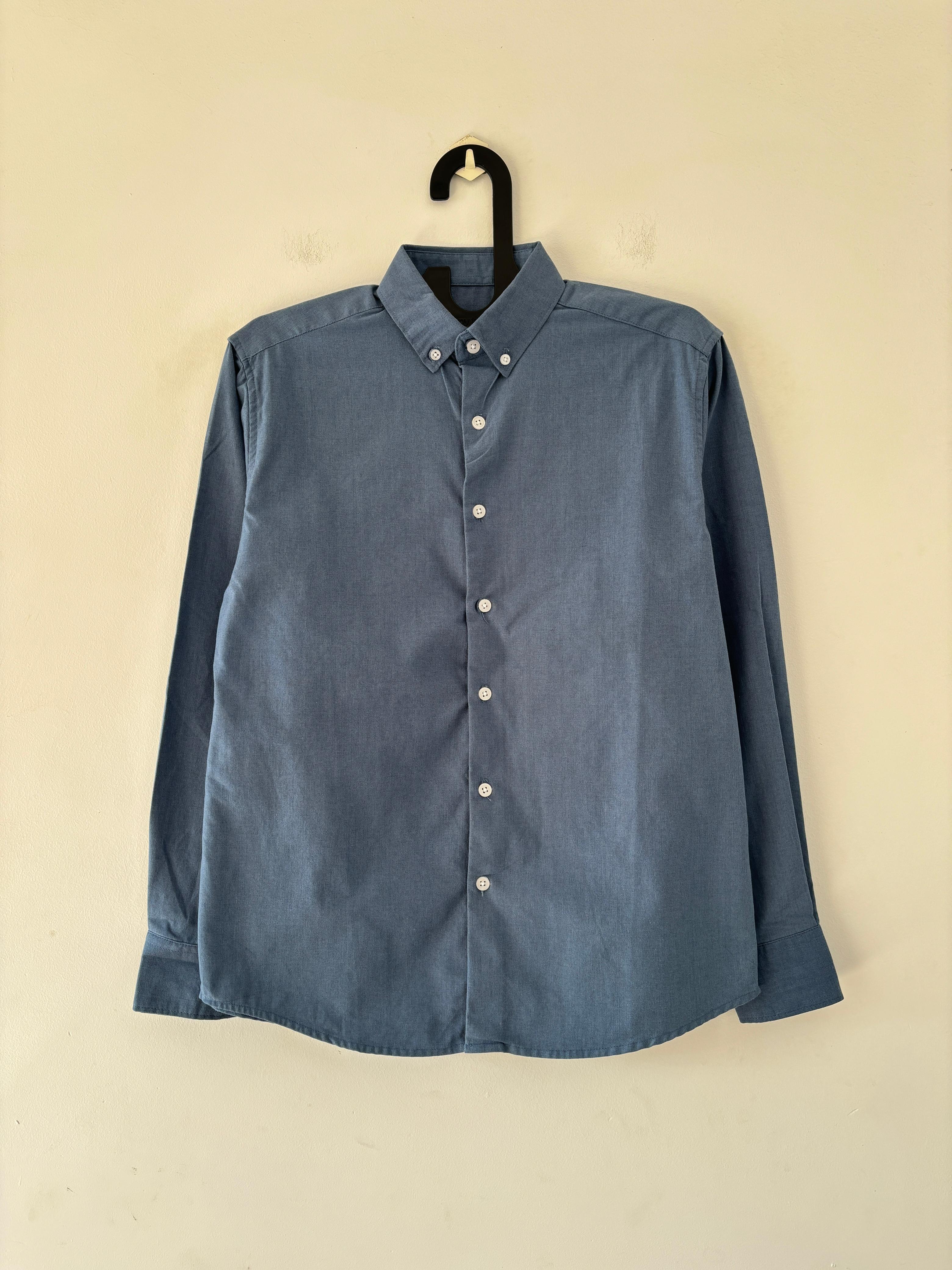 Marine blue linen-oxford shirt