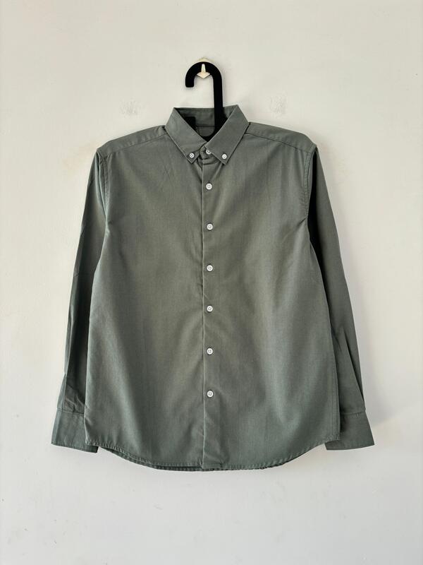 Muted green linen-oxford shirt
