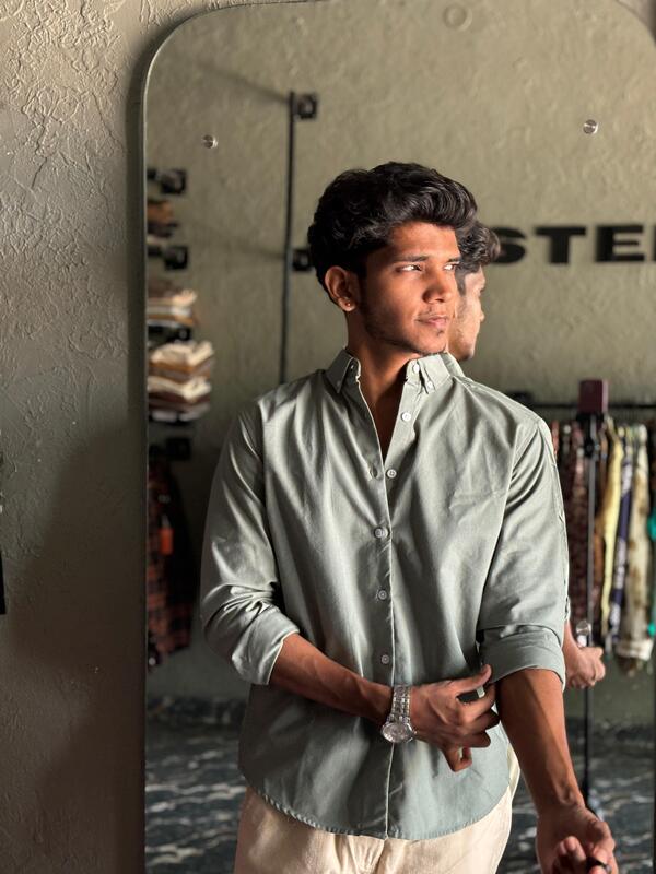 Muted green linen-oxford shirt