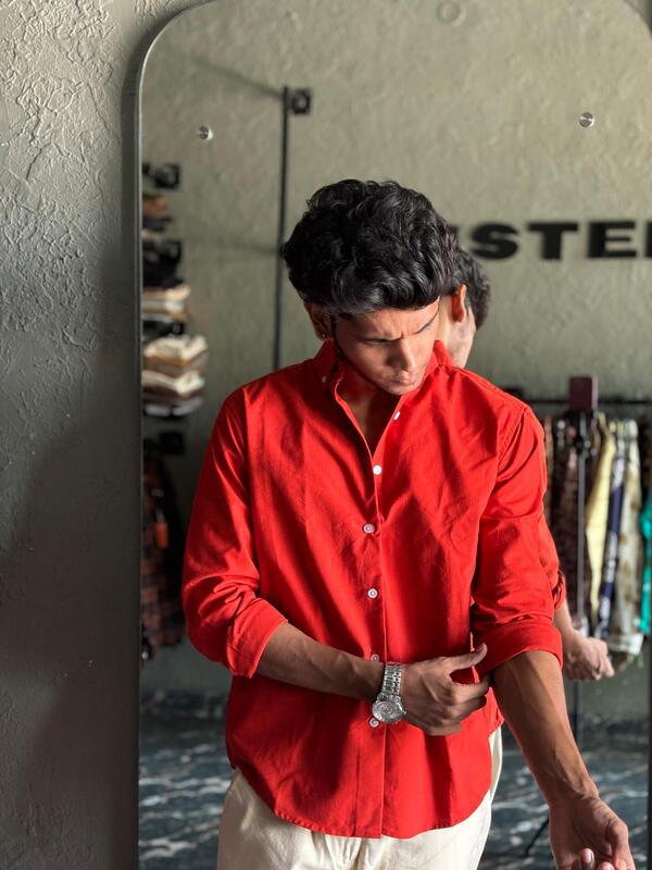 Aura orange linen-oxford shirt