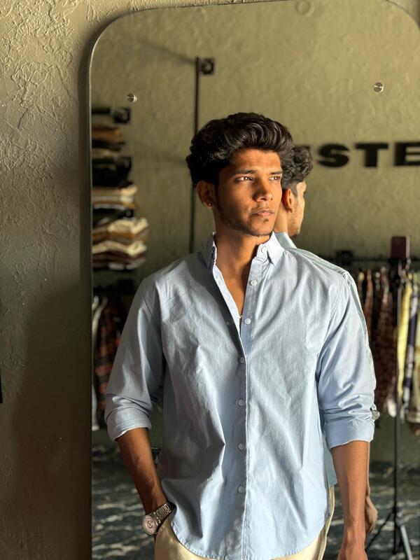 Sky mist linen-oxford shirt