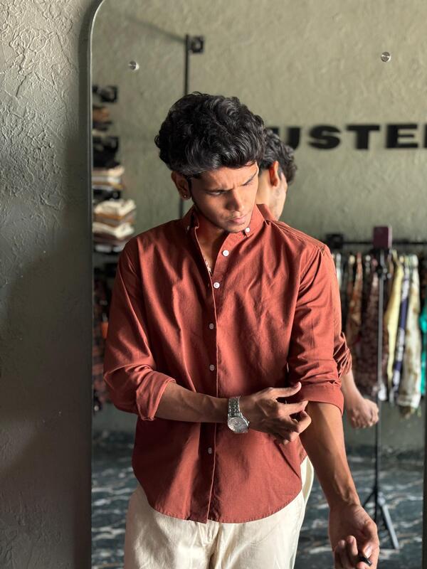 Terracotta linen-oxford shirt