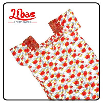 White & orange hosiery cotton nighty with floral prints all over from libas loungewear-AL214 White & orange hosiery cotton nighty with floral prints all over from libas loungewear-AL214