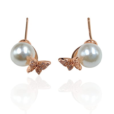 Trendy White Pearl Anti-Tarnish Rose Gold Butterfly Stud Earrings Trendy White Pearl Anti-Tarnish Rose Gold Butterfly Stud Earrings