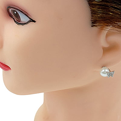 Trendy White Pearl Anti-Tarnish Silver Butterfly Stud Earrings Trendy White Pearl Anti-Tarnish Silver Butterfly Stud Earrings